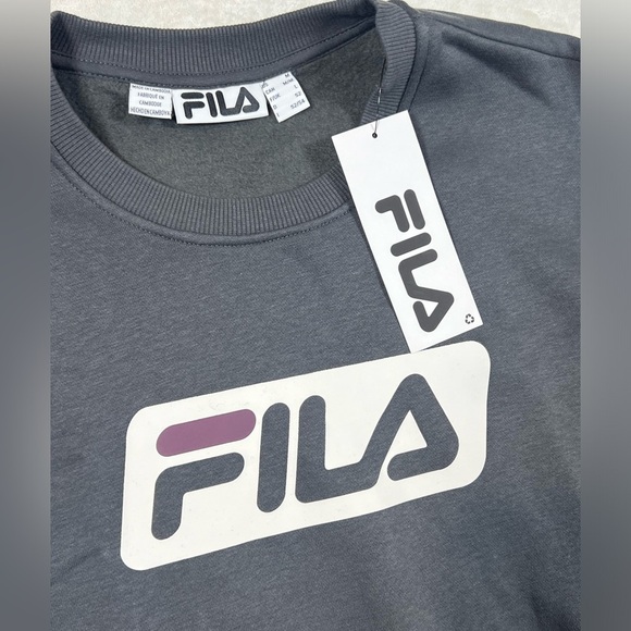 NWT FILA Medium Crewneck Soft Cotton Gray Box Logo Sweater Tennis Soccer - Picture 4 of 10